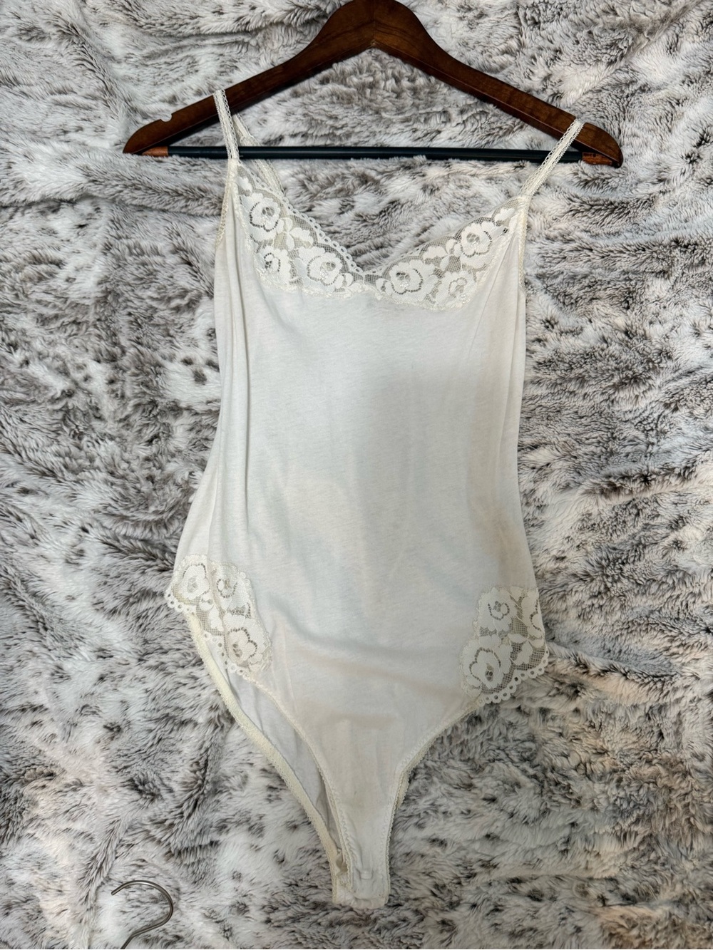 Free People Ivory Lace-Trim Bodysuit